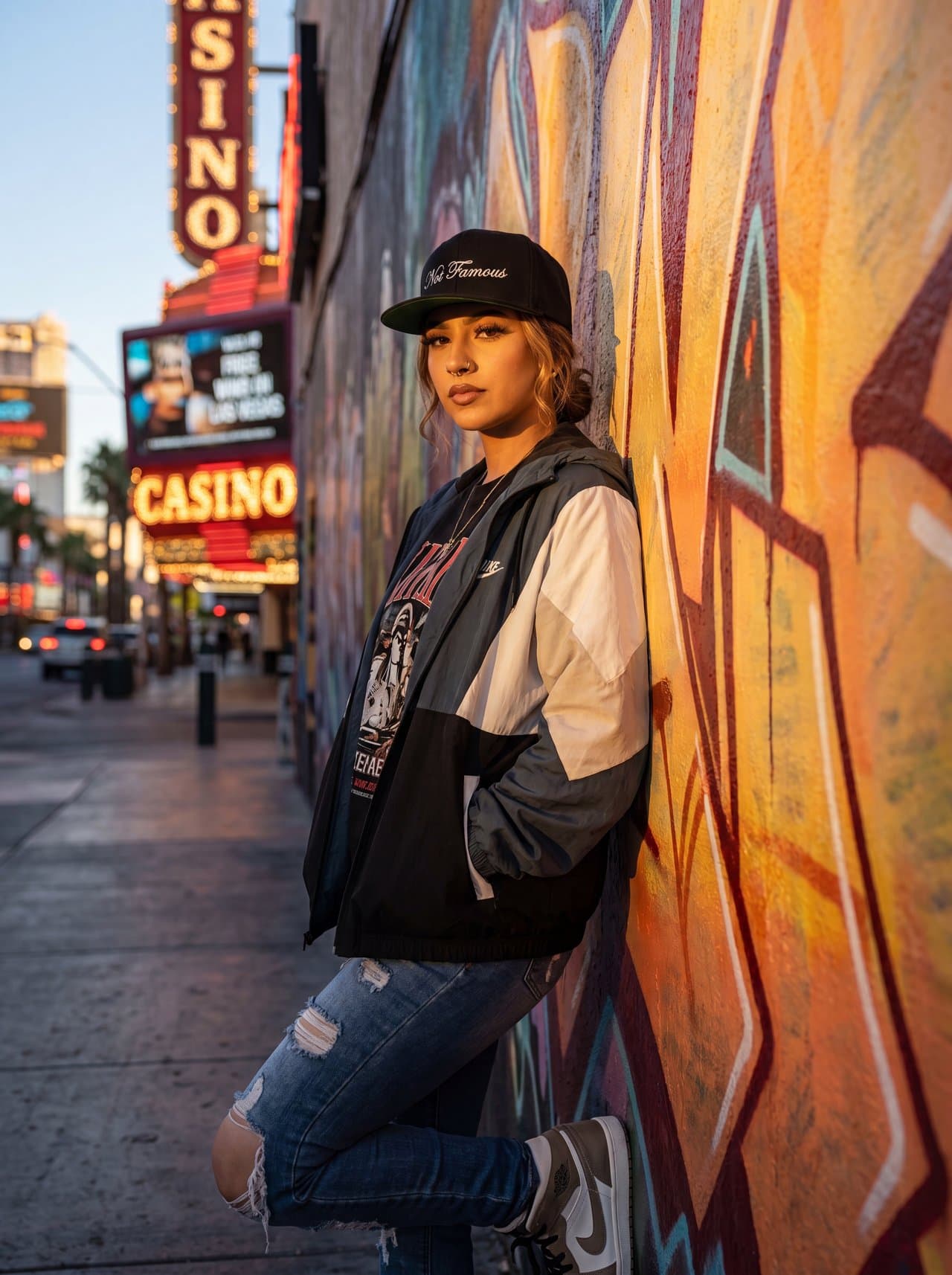 Street portrait in the Not Famous snapback, downtown Las Vegas